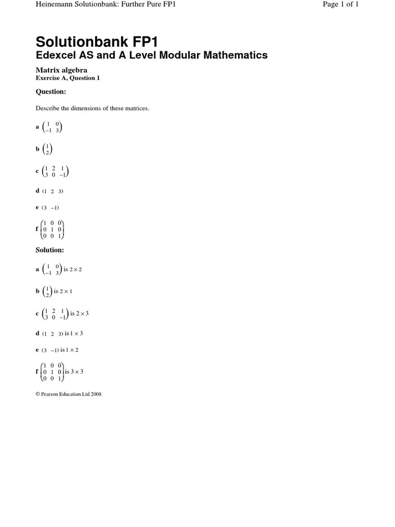 Solutionbank FP1: Edexcel AS And A Level Modular Mathematics | PDF | Matrix (Mathematics) | Geometry