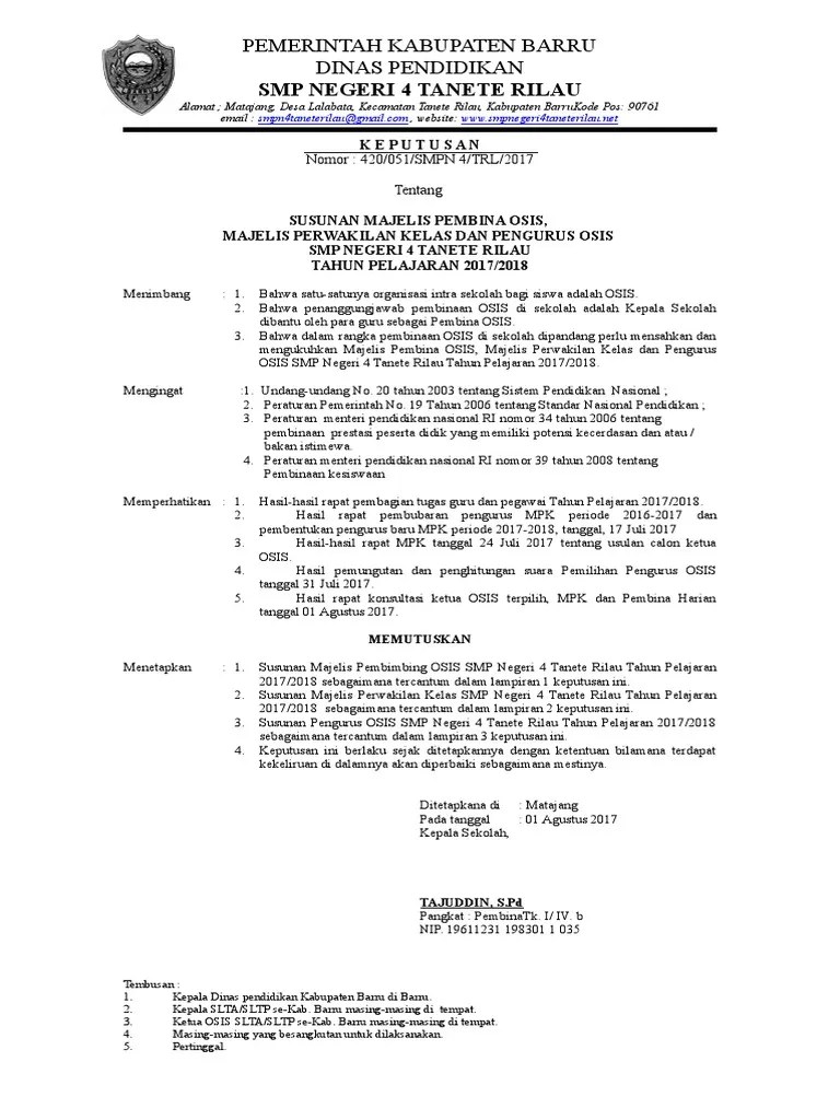 Contoh Surat Pelantikan Osis Info Gtk 