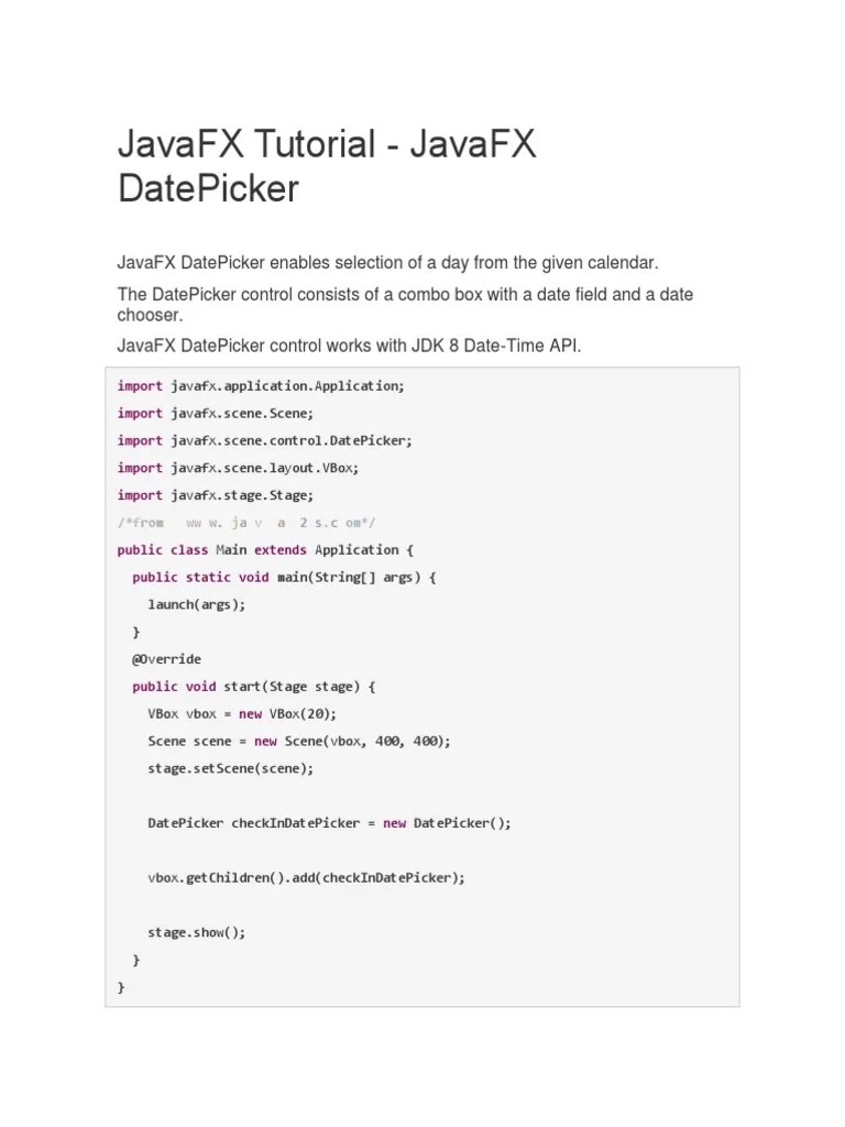 JavaFX Tutorial - JavaFX DatePicker | PDF | Computing Platforms ...