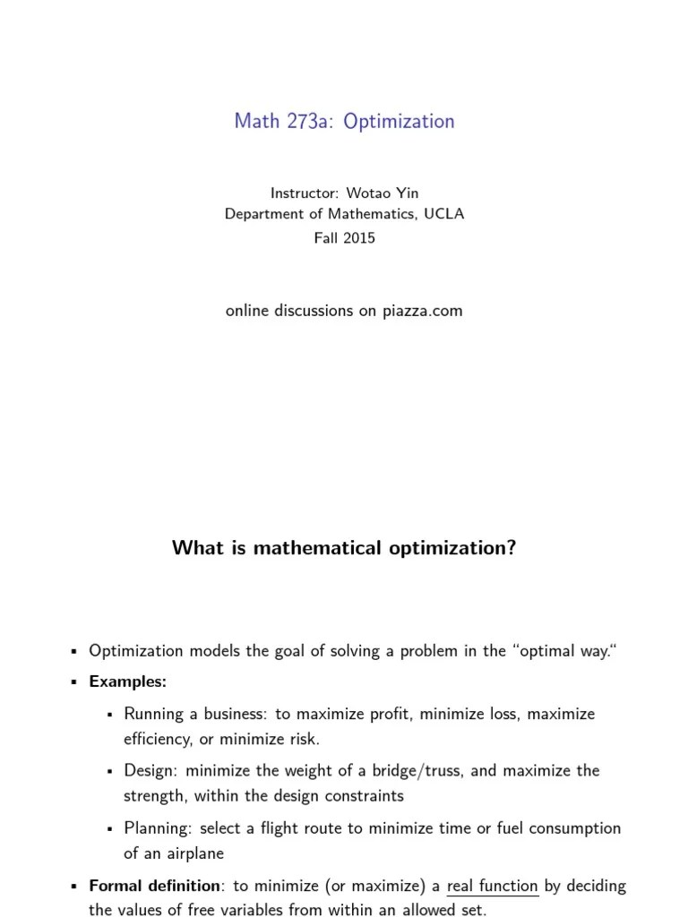 Math 273a: Optimization: Instructor: Wotao Yin Department Of ...