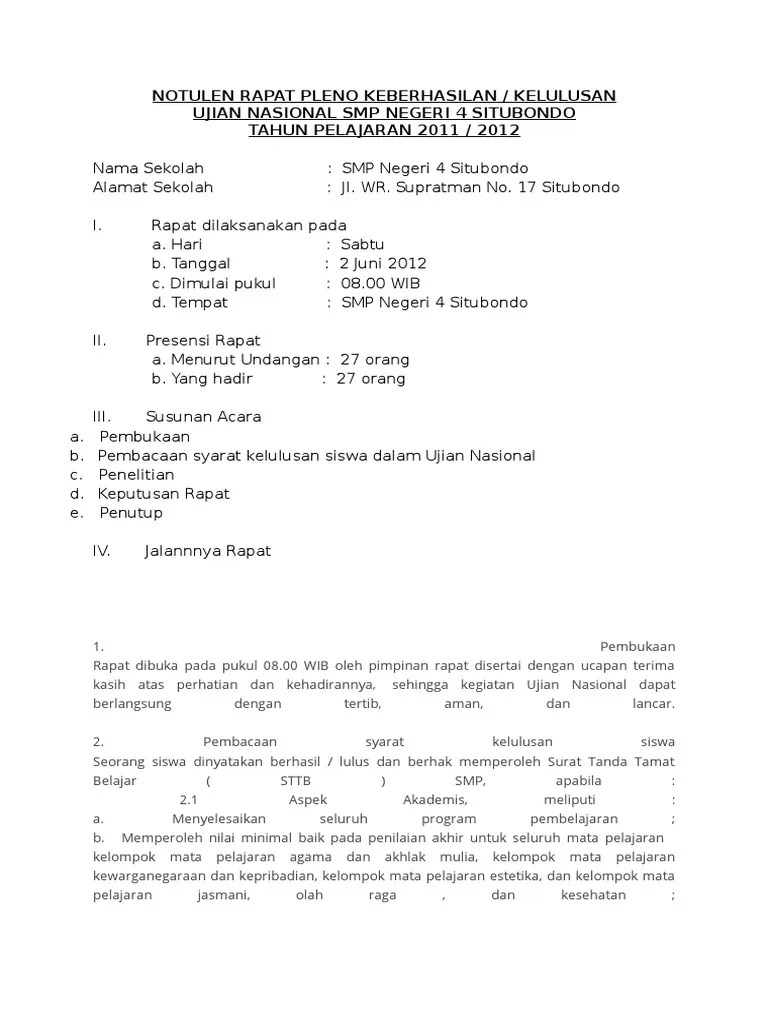 Verifikasi indikator penentuan kelulusan siswa dari satuan . Notulen Rapat Kelulusan Pdf