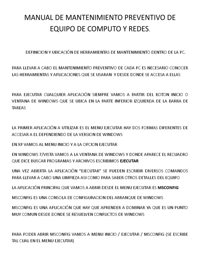Manual De Mantenimiento Preventivo De Equipo De Computo Y Redes | PDF | Microsoft Windows ...