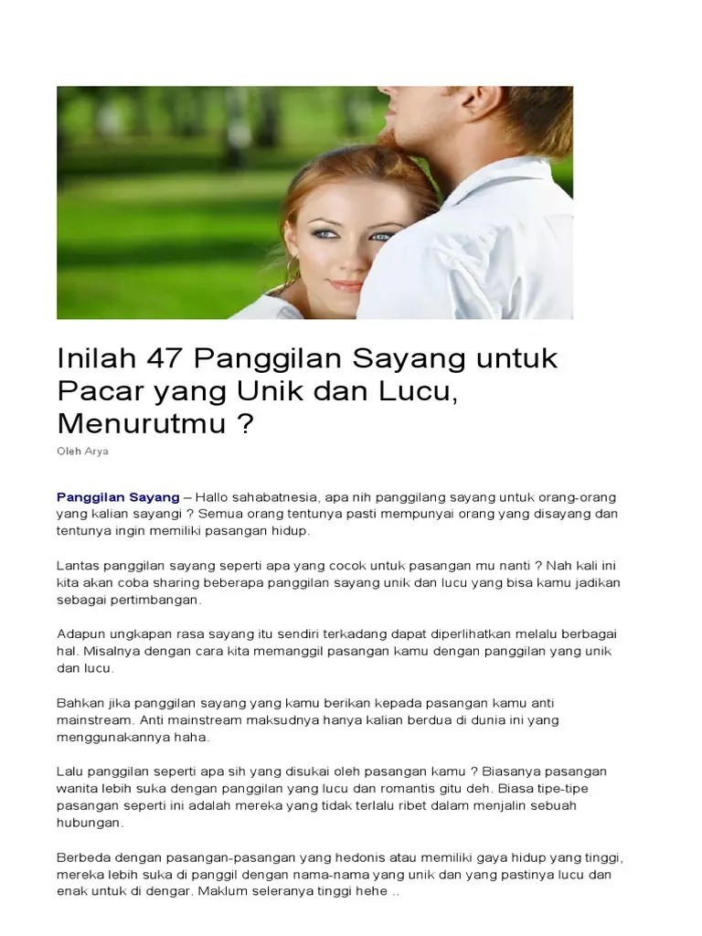 47 Panggilan Sayang Untuk Pacar - Unik, Lucu, Anti Mainstream | PDF