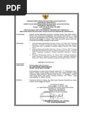 Contoh akta ini disampaikan oleh ikatan notaris indonesia pada seminar sosialisasi uupt no. Contoh Sk Menkumham Pt Masnurul