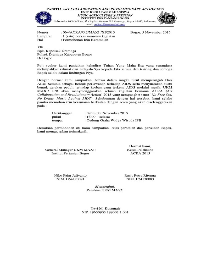 Pol / 02 / xii / 95 tentang perijinan dan pemberitahuan kegiatan masyarakat. 063 Surat Izin Keramaian Polisi Pdf