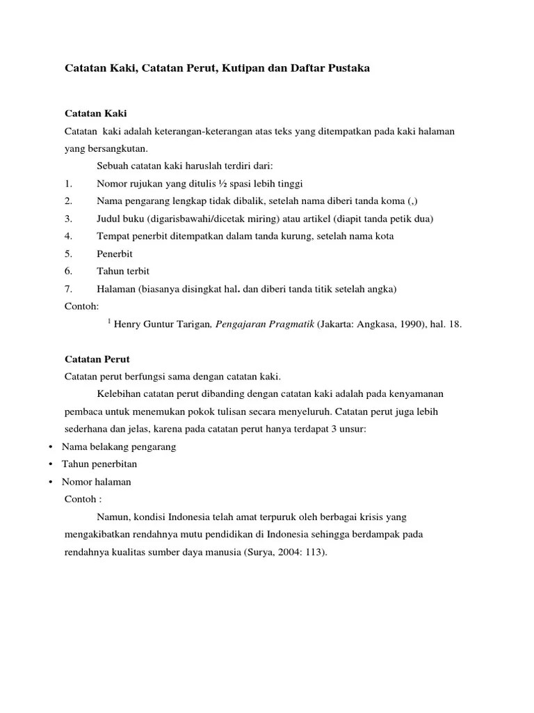 Catatan Kaki, Catatan Perut, Kutipan Dan Daftar Pustaka | PDF