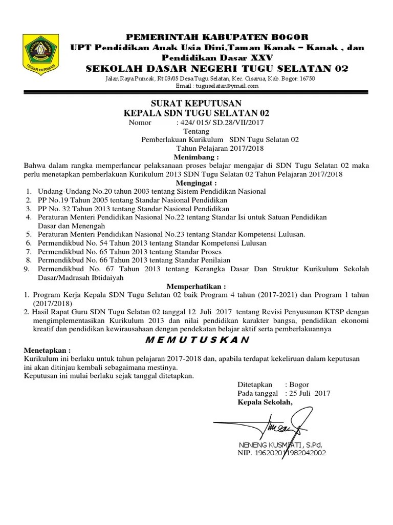 Ne tno.23(gant idenganal amatsekol ahanda) surat keputusan kepala sekolah Contoh Sk Kepsek Penetapan Ktsp Pdf