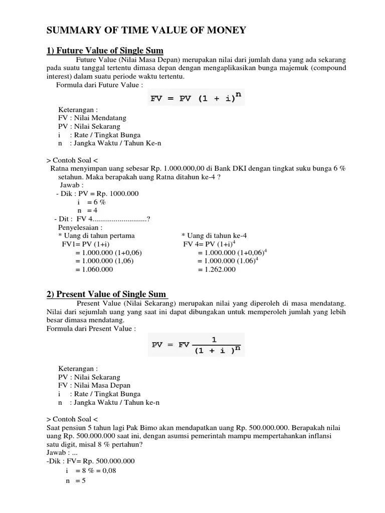Contoh soal perhitungan rumus present value nilai sekarang uang,. Kumpulan Soal Time Value Of Money Masnurul