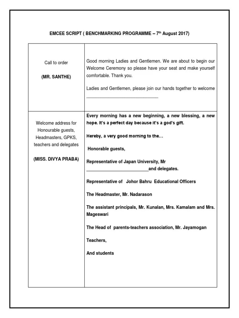 Emcee Script | PDF