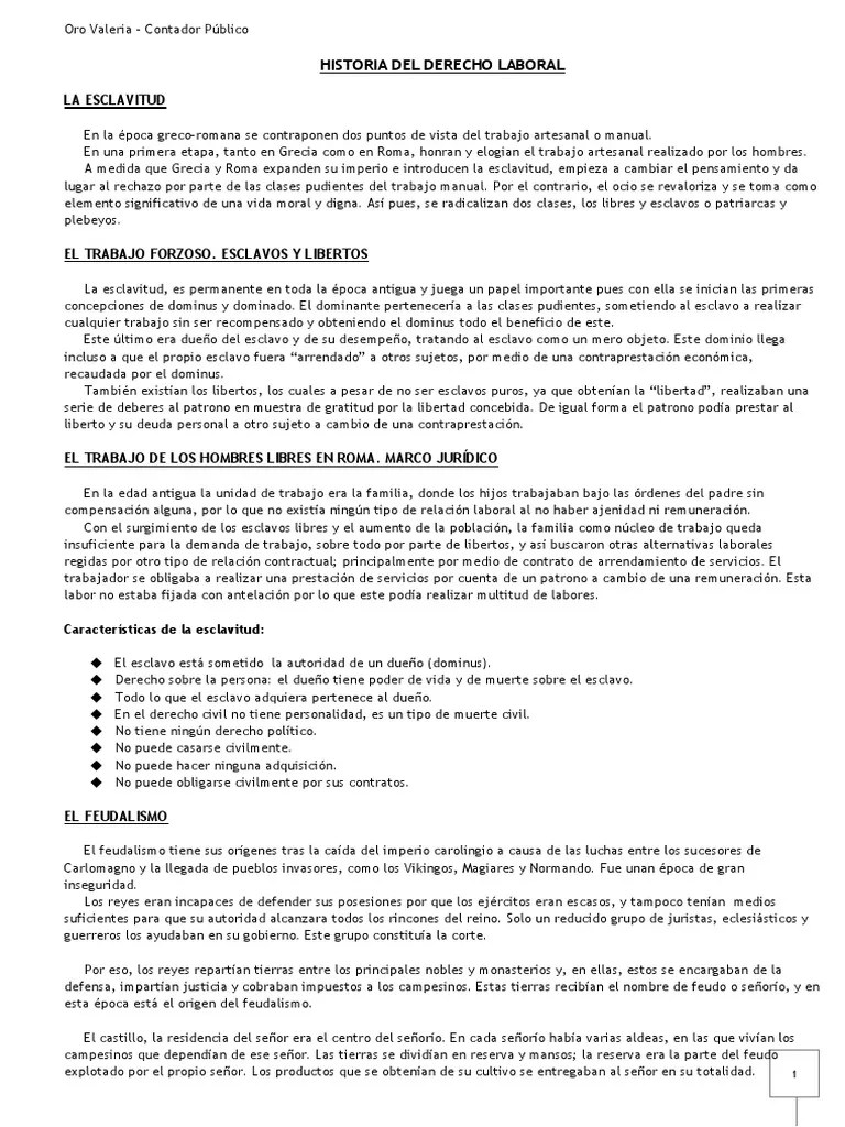 Historia Del Derecho Laboral | PDF | Feudalismo | Esclavitud