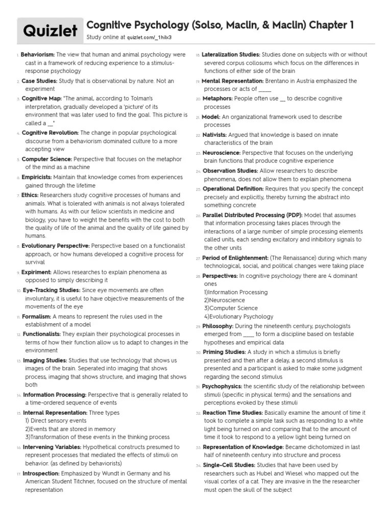Cognitive Psychology: Chapter 1 | PDF | Behaviorism | Psychology