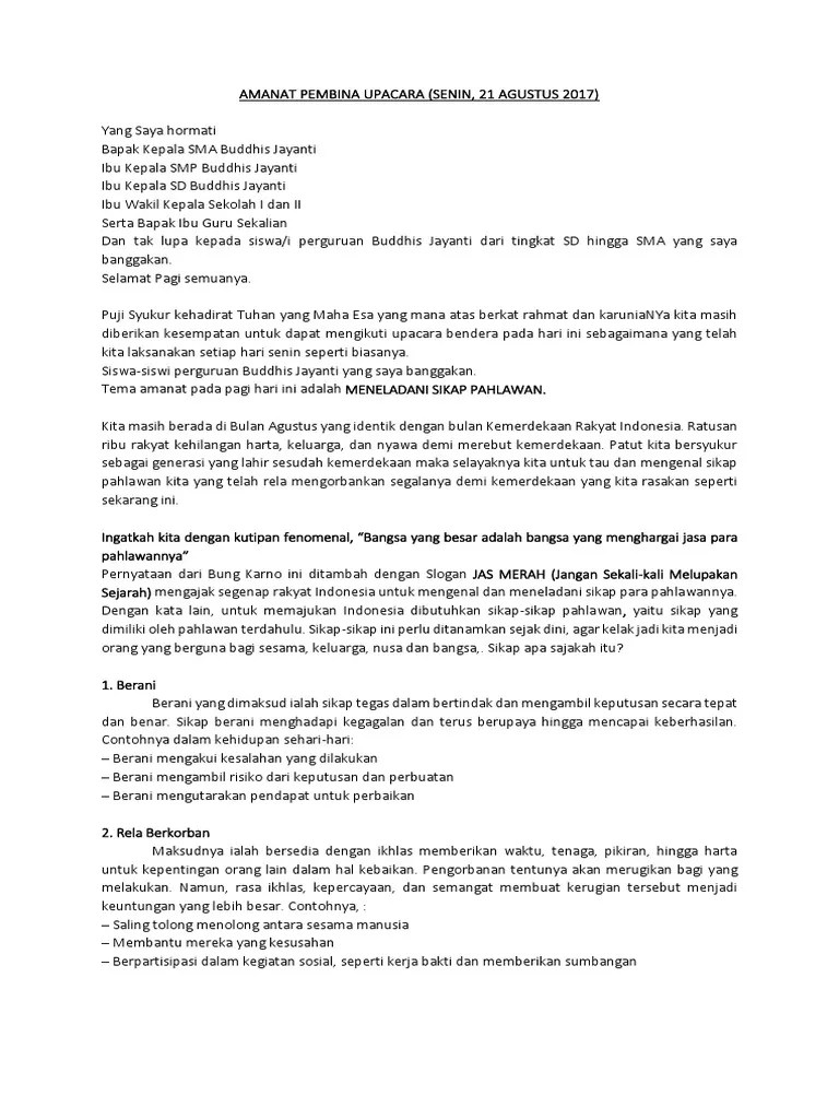 Amanat Pembina Upacara 21 Agustus 2017 | PDF