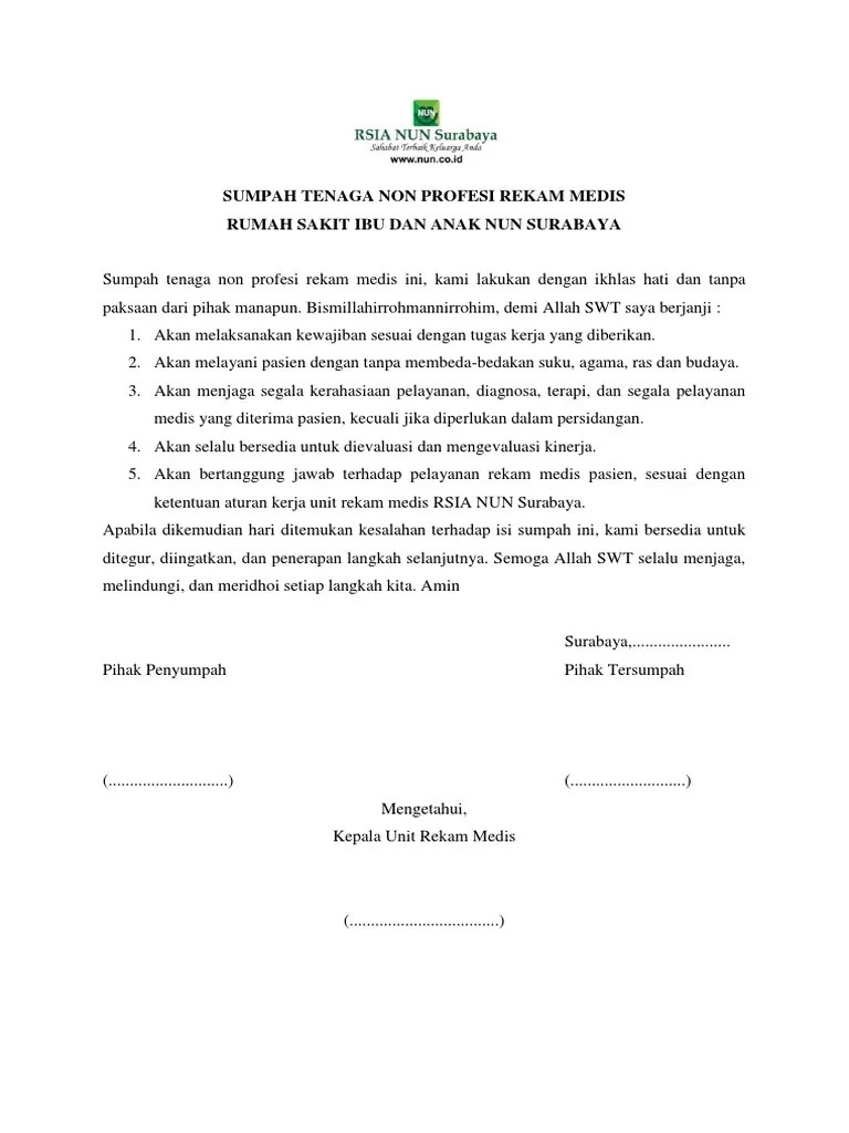 Sumpah Tenaga Non Profesi Rekam Medis | PDF