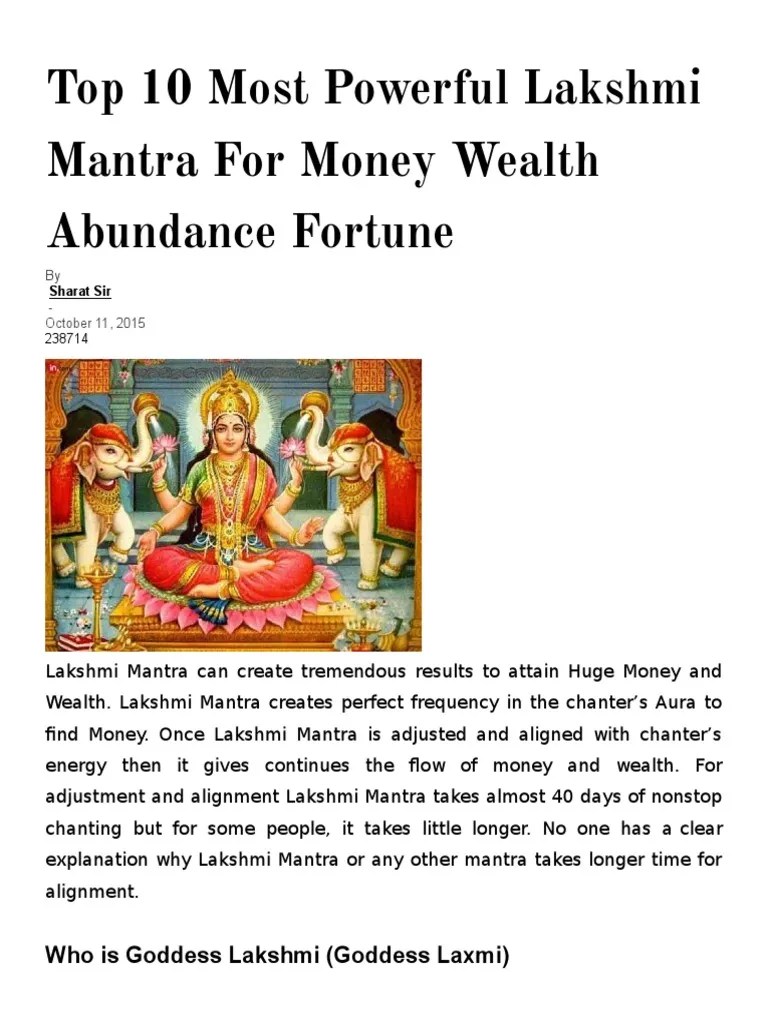 Top 10 Most Powerful Lakshmi Mantra For Money Wealth Abundance Fortune ...