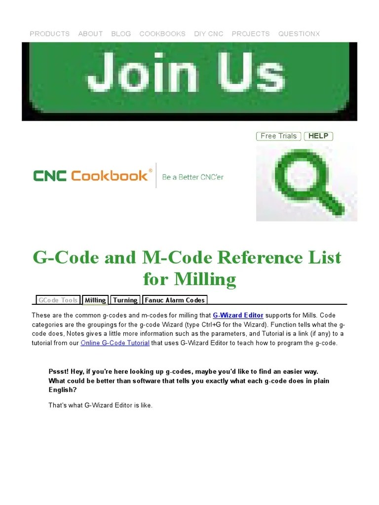 CNC G-Code And M-Code Reference List For CNC Mills | PDF | Numerical Control | Drilling