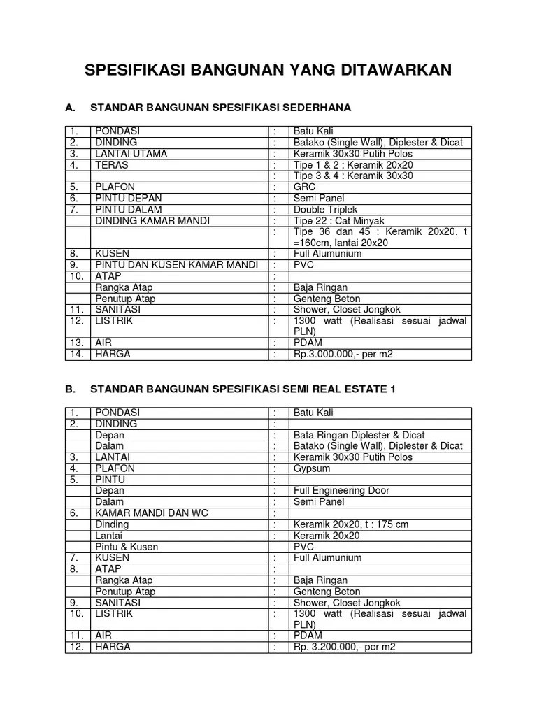 Spesifikasi Bangunan | PDF