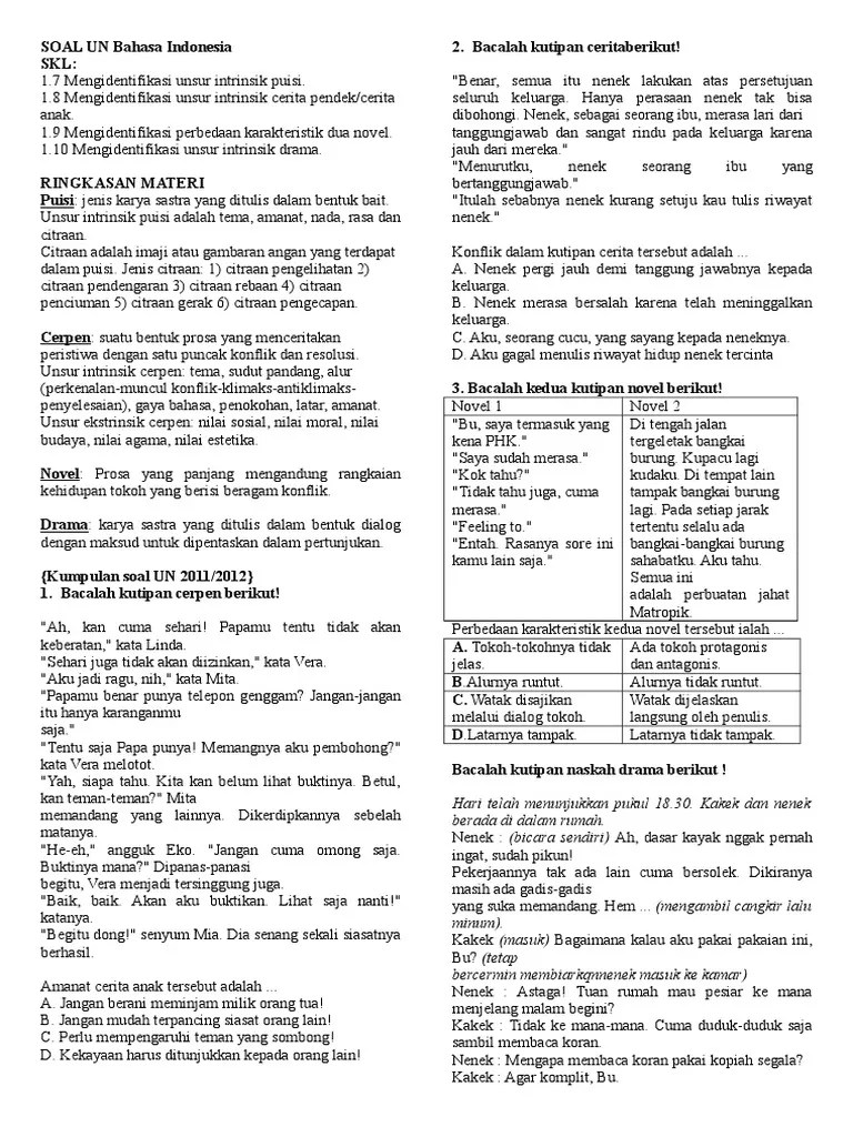 Kunci jawaban soal bahasa indonesia smp kelas 9 halaman 60, mengidentifikasi cerita pendek. Contoh Soal Unsur Intrinsik Novel Kelas 8 Beinyu Com