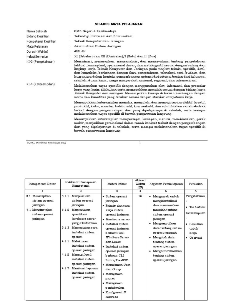 Silabus Administrasi Sistem Jaringan | PDF