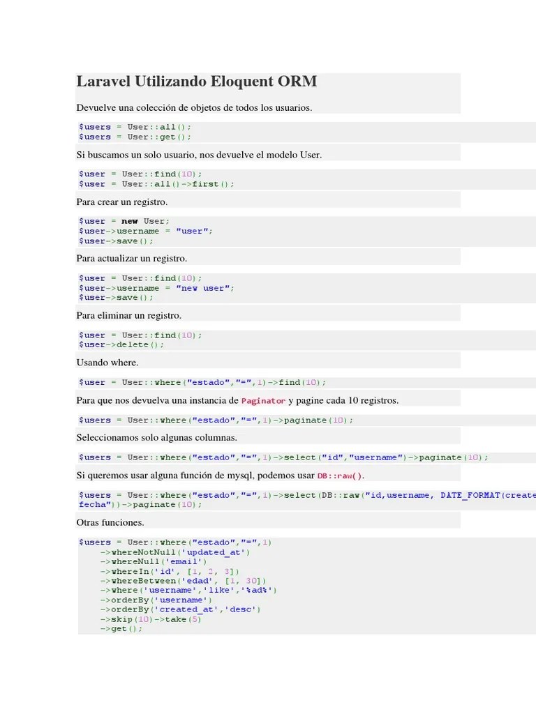 Laravel Utilizando Eloquent ORM SQL | PDF | Usuario (informática ...