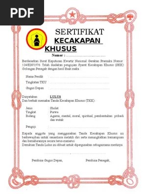 Surat keterangan lulus penggalang ramu. Sertifikat Tkk Pdf