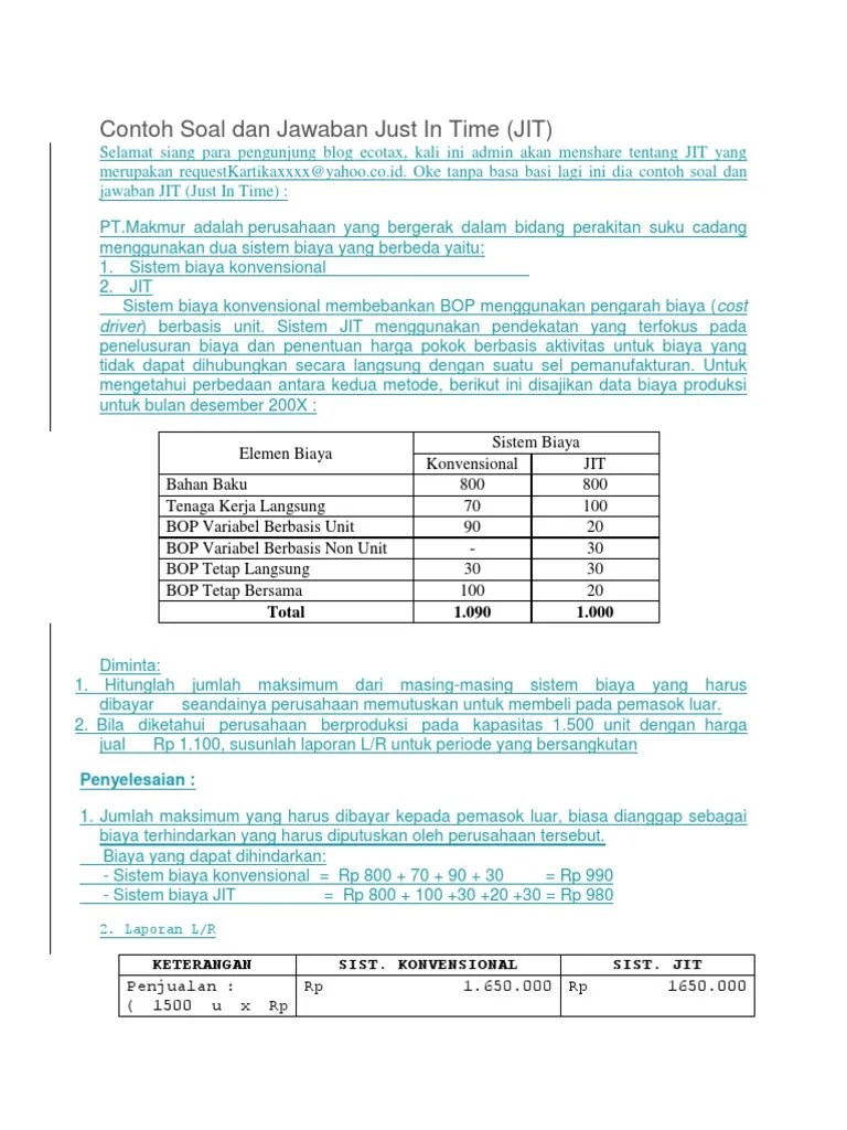 Contoh just in time bisa dilihat dari perusahaan otomotif ternama, toyota. Abc Jit Konventional Pdf