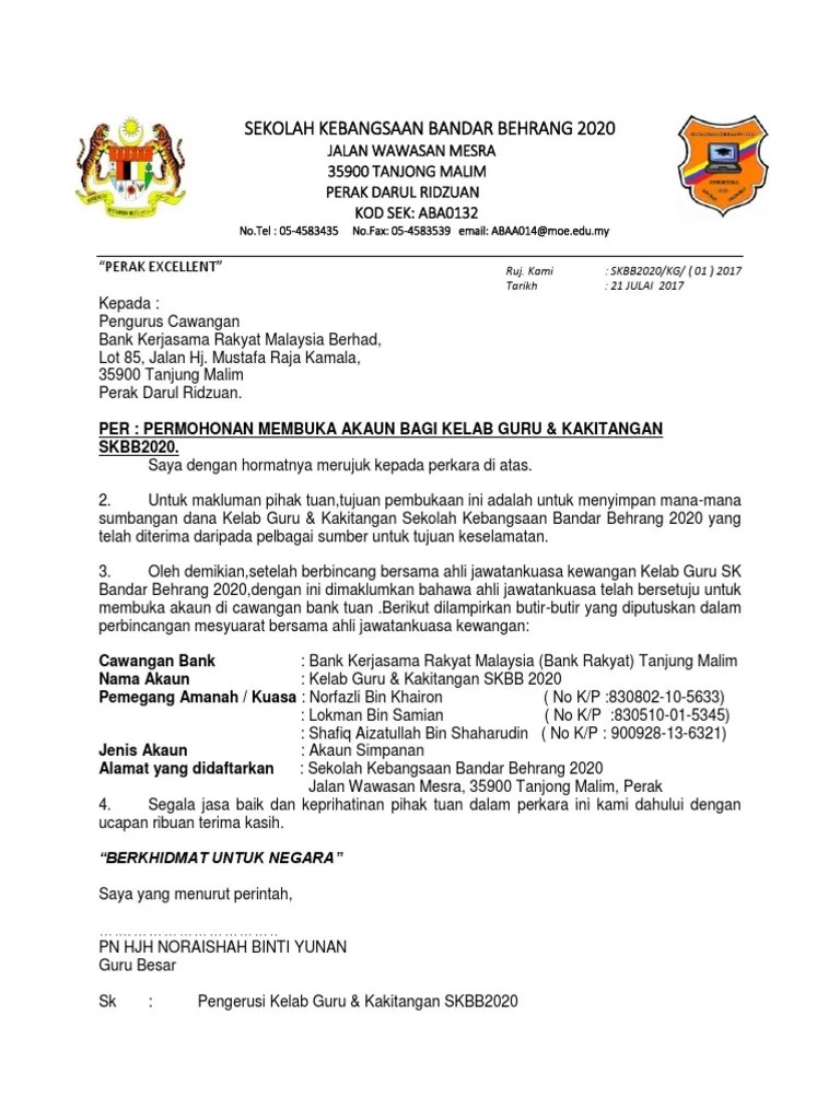 Contoh surat permohonan membuka akaun kelab. Surat Buka Akaun Bank Kelab Guru Bank Rakyat Pdf