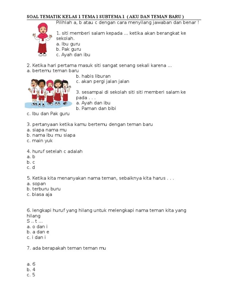 Download format rpp k13 kelas 2 sd tema 3: Soal Tematik Kelas 1 Tema 1 Subtema 1