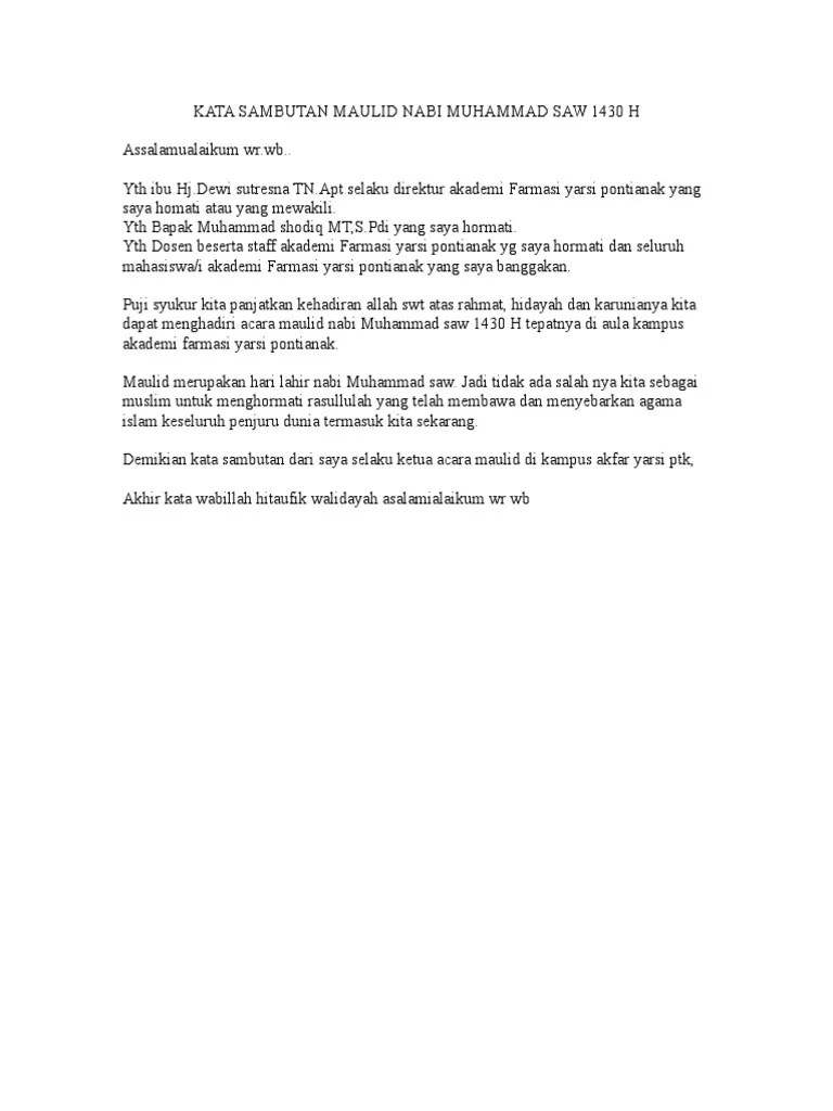 Kata Sambutan Maulid Nabi Muhammad Saw | PDF