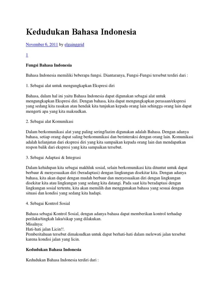 Kedudukan Fungsi Bahasa Indonesia | PDF