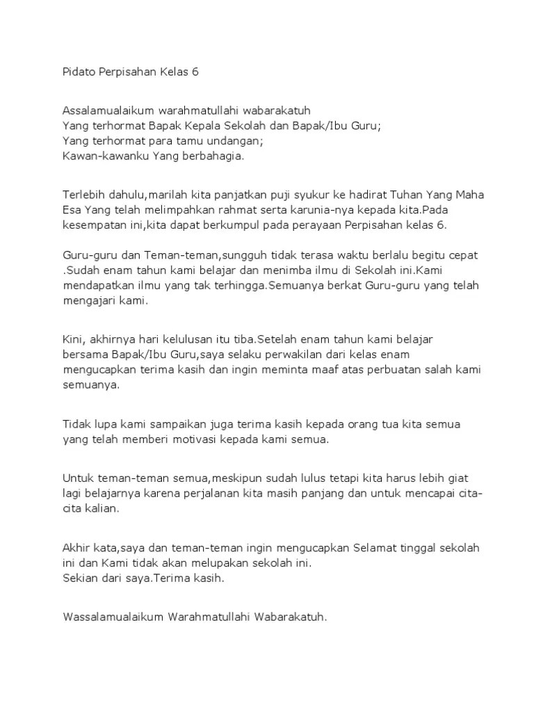 Yang saya hormati kepala sekolah sd . 80 Kata Perpisahan Pidato Perpisahan Kelas 6 Yang Menyentuh Hati