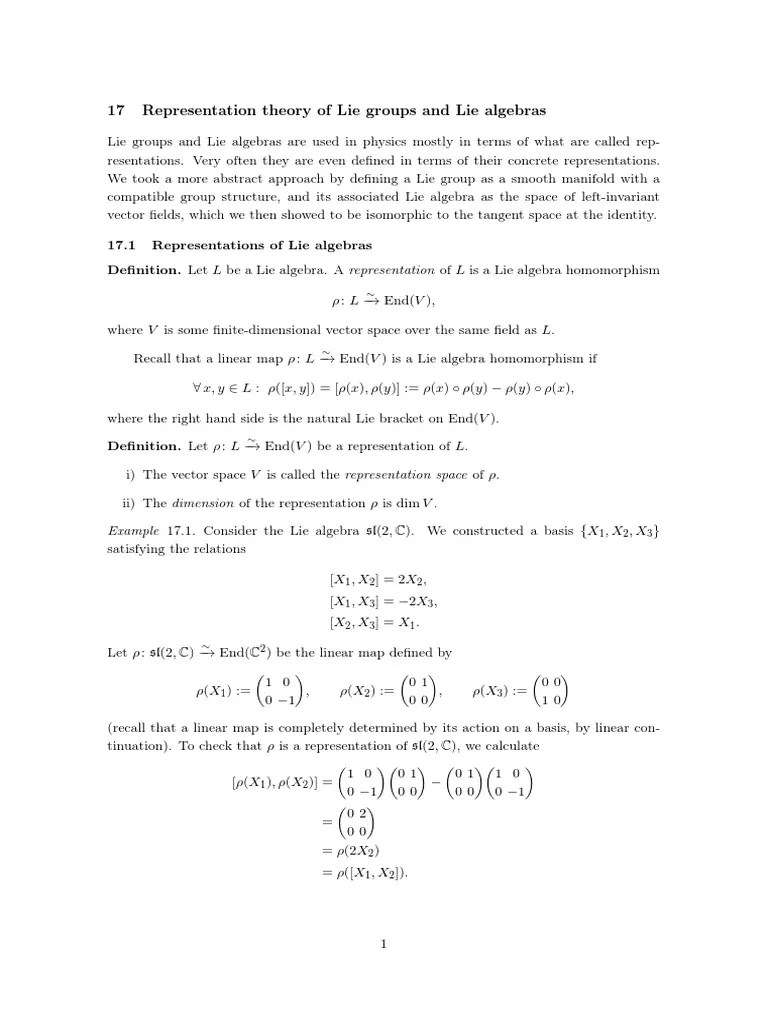Lecture 17 - Representation Theory Of Lie Groups And Lie Algebras ...