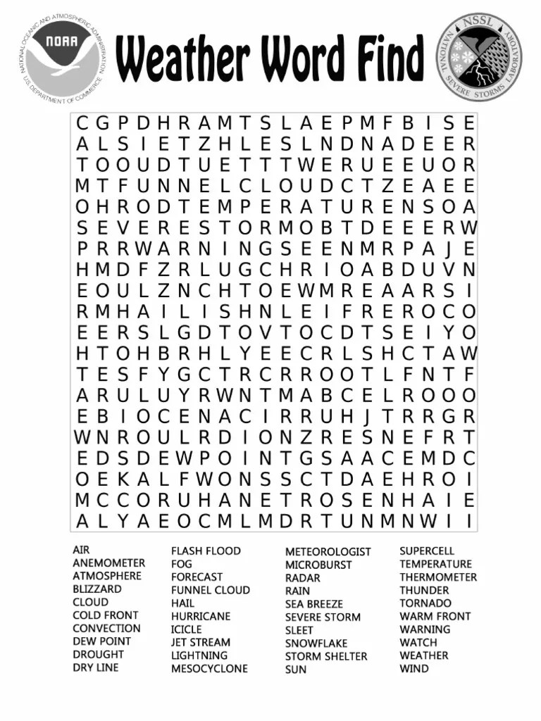 Weather word search printable
