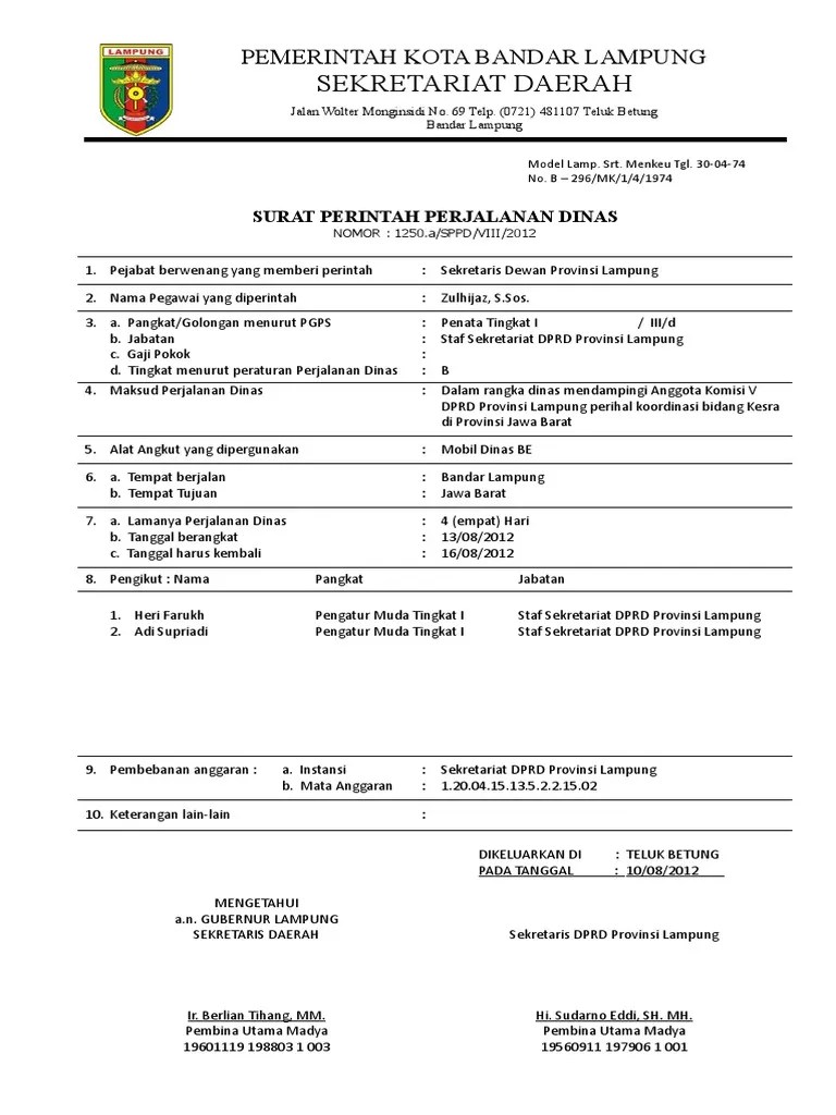 Contoh Surat Perintah Perjalanan Dinas RESMI | PDF