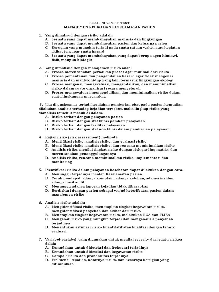 Ntar disangka soal bocor kalau bisa semua. Soal Pre Post Test Manajemen Risiko Pdf