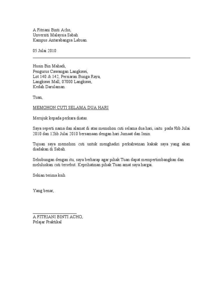 Format surat cuti melahirkan · 1. Surat Mohon Cuti Pdf