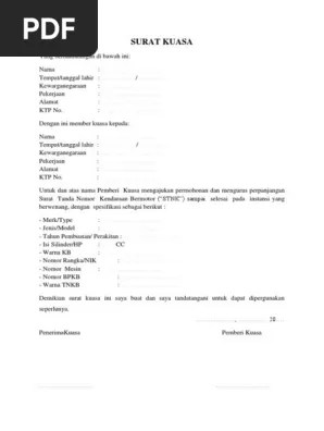 Kelengkapan perpanjangan stnk (fotokopi stnk, fotokopi bpkb, surat kuasa perpanjangan stnk). Surat Kuasa Perpanjang Stnk Motor Doc Contoh Makalah