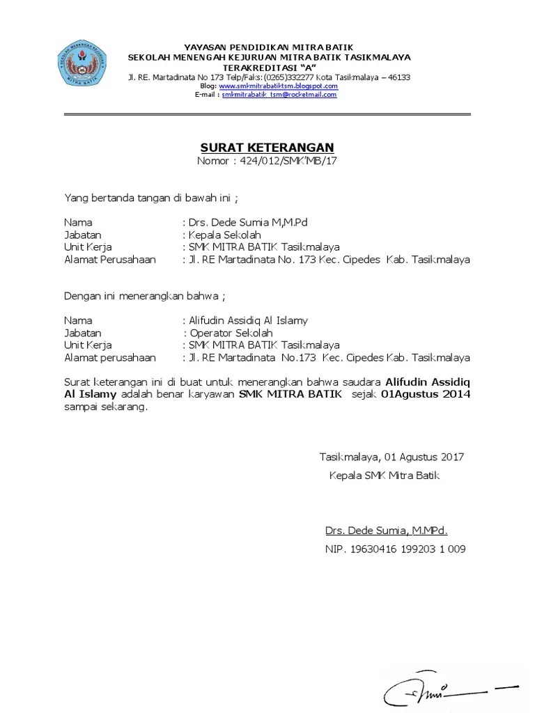Surat kelakuan baik dari kepolisian (skck); Surat Keterangan Kerja Sekolah Pdf