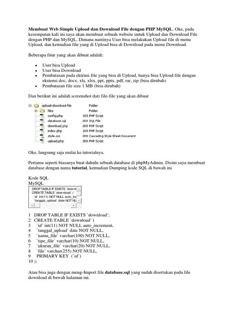 Membuat Web Simple Upload Dan Download File Dengan PHP MySQL | PDF