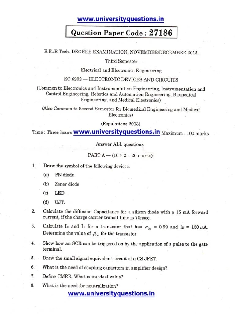 EC6202 Electronic Devices And Circuits - Nov Dec 2015 | PDF