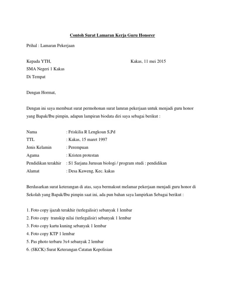 Contoh Surat Lamaran Kerja Biodata Diri