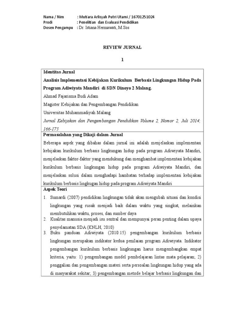 Evaluasi kebijakan, program pendidikan, biaya operasional. Review Jurnal Evaluasi Kebijakan Pdf