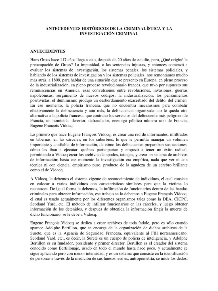Antecedentes Históricos De La Criminalística Y La Investigación Criminal | PDF | Huella Dactilar ...
