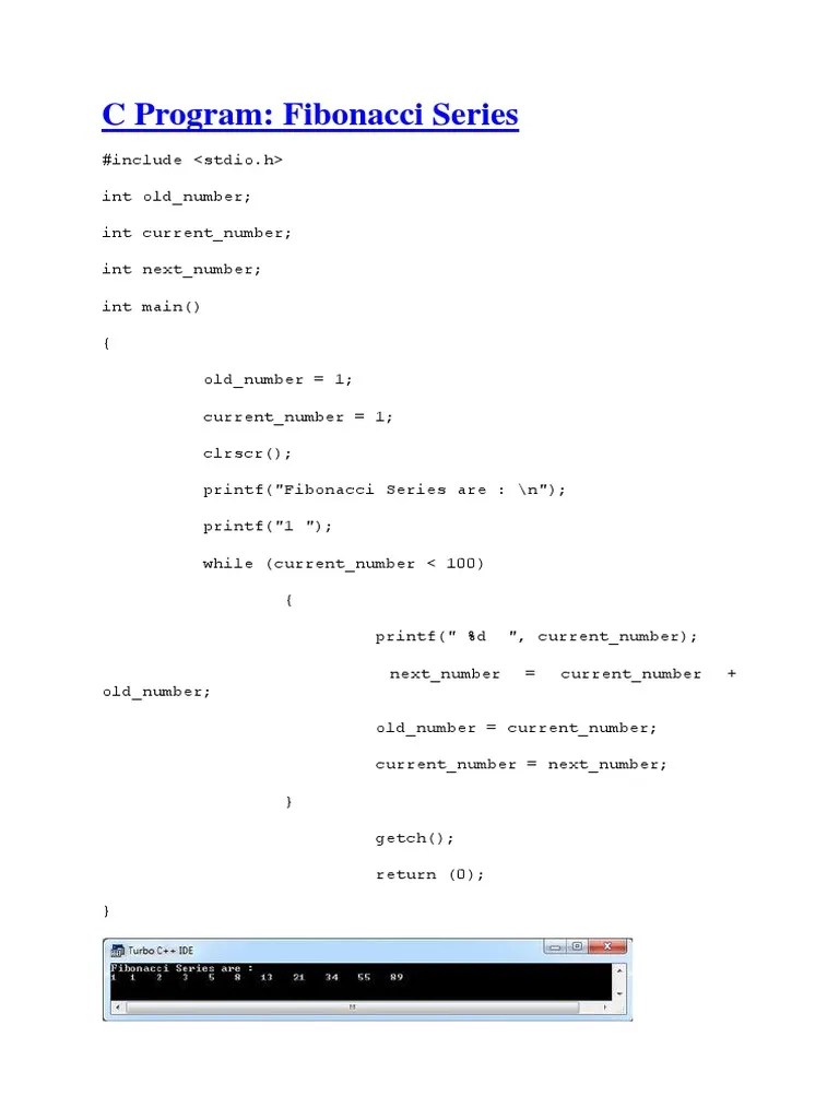 C Program Fibonacci Series | PDF | Computer Programming | Software ...
