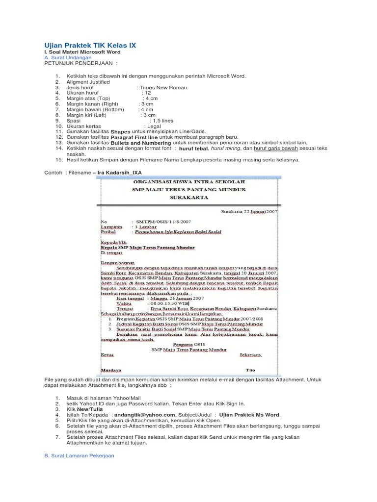 56 soal microsoft word lengkap jawaban latihan soal pilihan ganda bab microsoft word 1. Soal Ujian Praktek Tik Kelas 9 Foto Modis