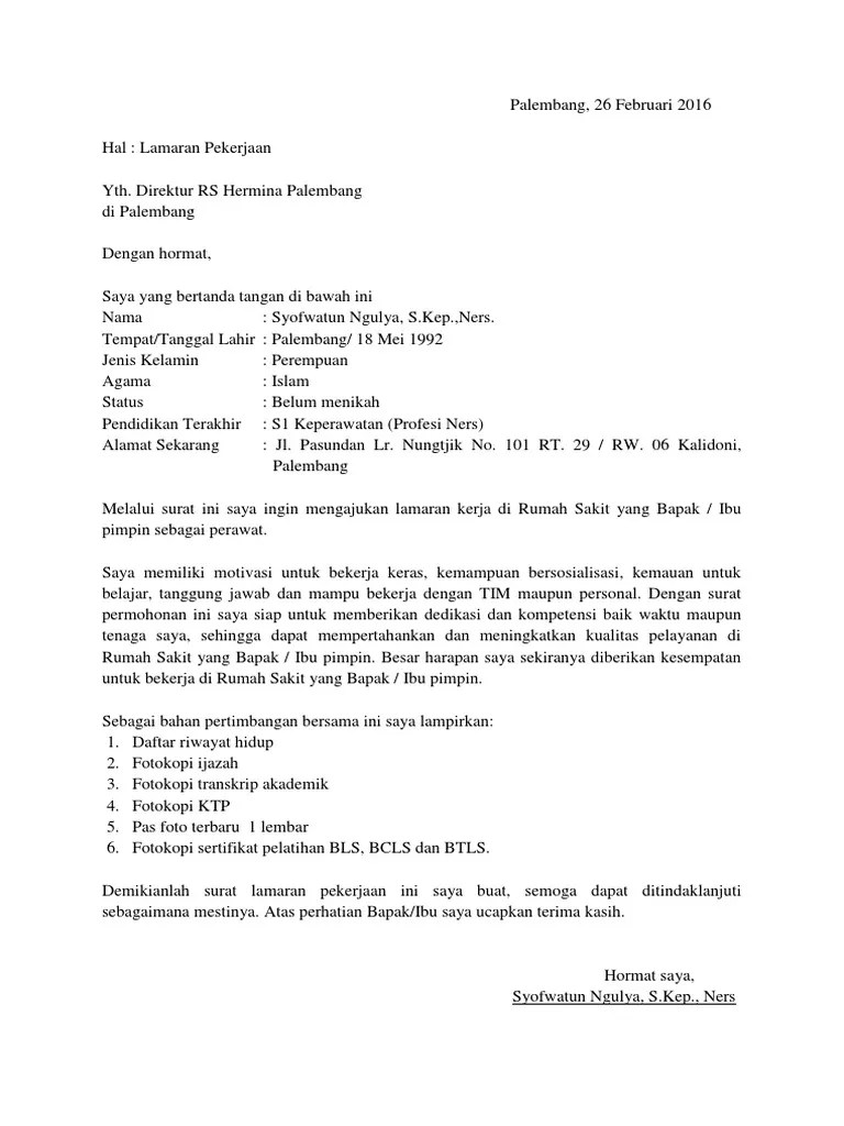 Contoh Surat Lamaran Kerja Rumah Sakit - 28++ Contoh Surat Lamaran Kerja Di Rumah Sakit Sebagai ...