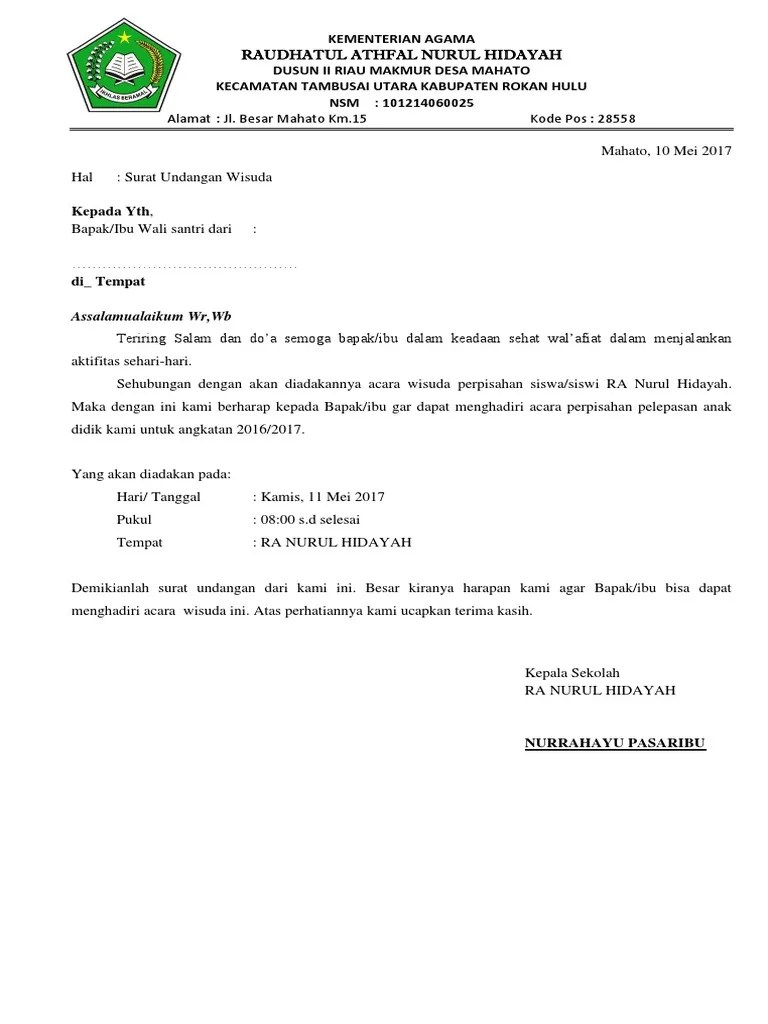Undangan kepada yth, orang tua/wali murid sman 11 banda aceh di tempat assalamualaikum wr. 47 Contoh Surat Undangan Resmi Acara Perpisahan Sekolah Png