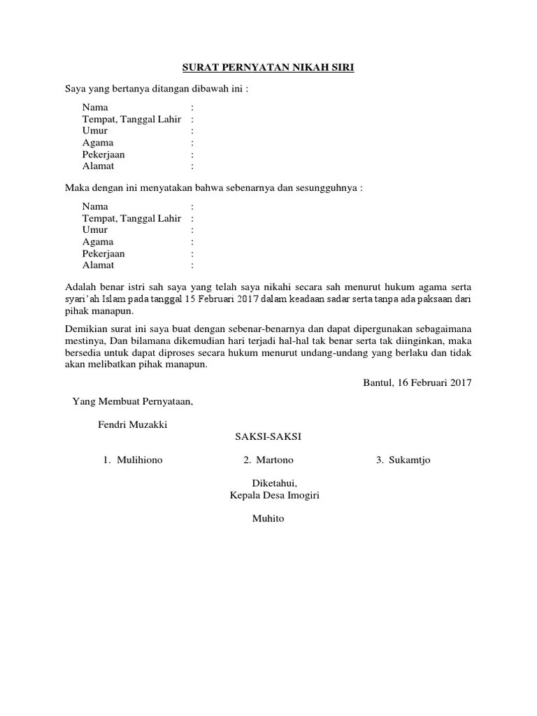 Yuk simak dan pahami lebih dalam seperti apa contoh surat nikah siri dan bagaimana cara membuatnya surat ini sedulur. Contoh Surat Nikah Siri Pdf