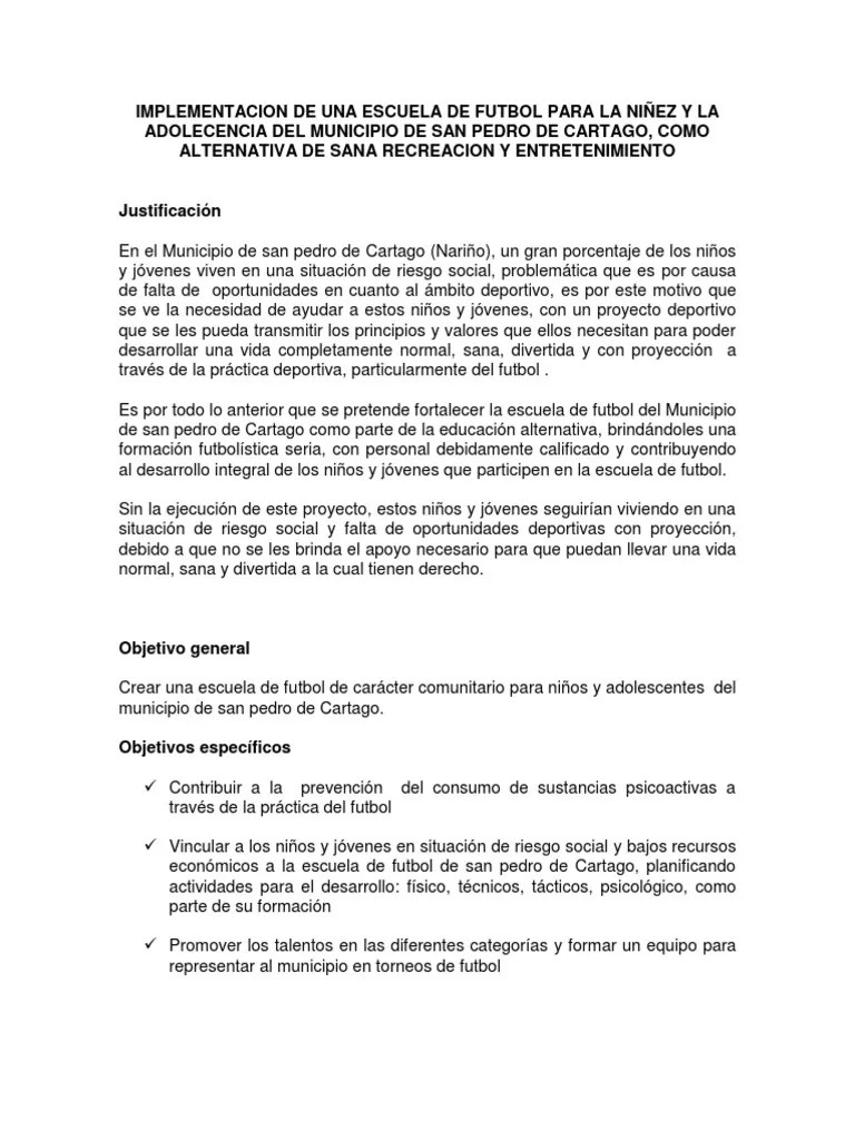 Proyecto Escuela De Futbol | PDF | Deportes | Educación Física