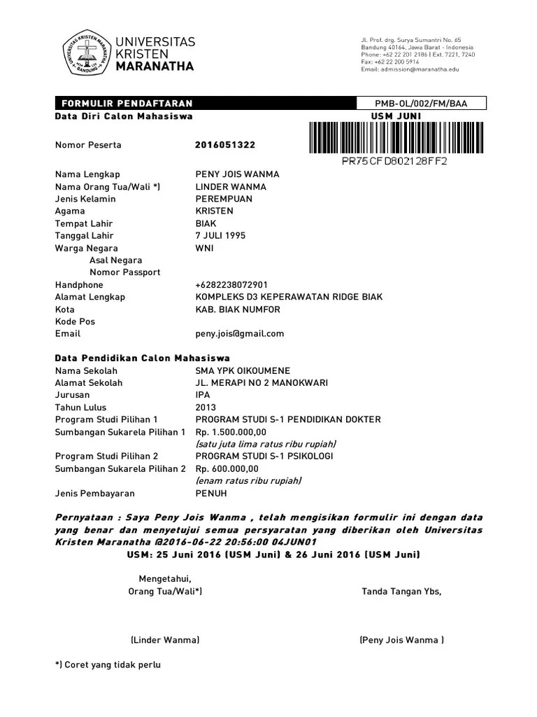 Contoh Formulir Data Diri Untuk Registrasi | PDF