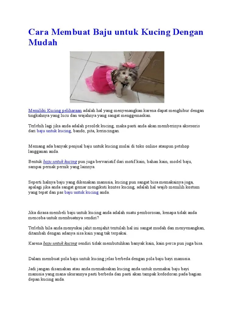 Cara Membuat Baju Untuk Kucing Dengan Mudah | PDF
